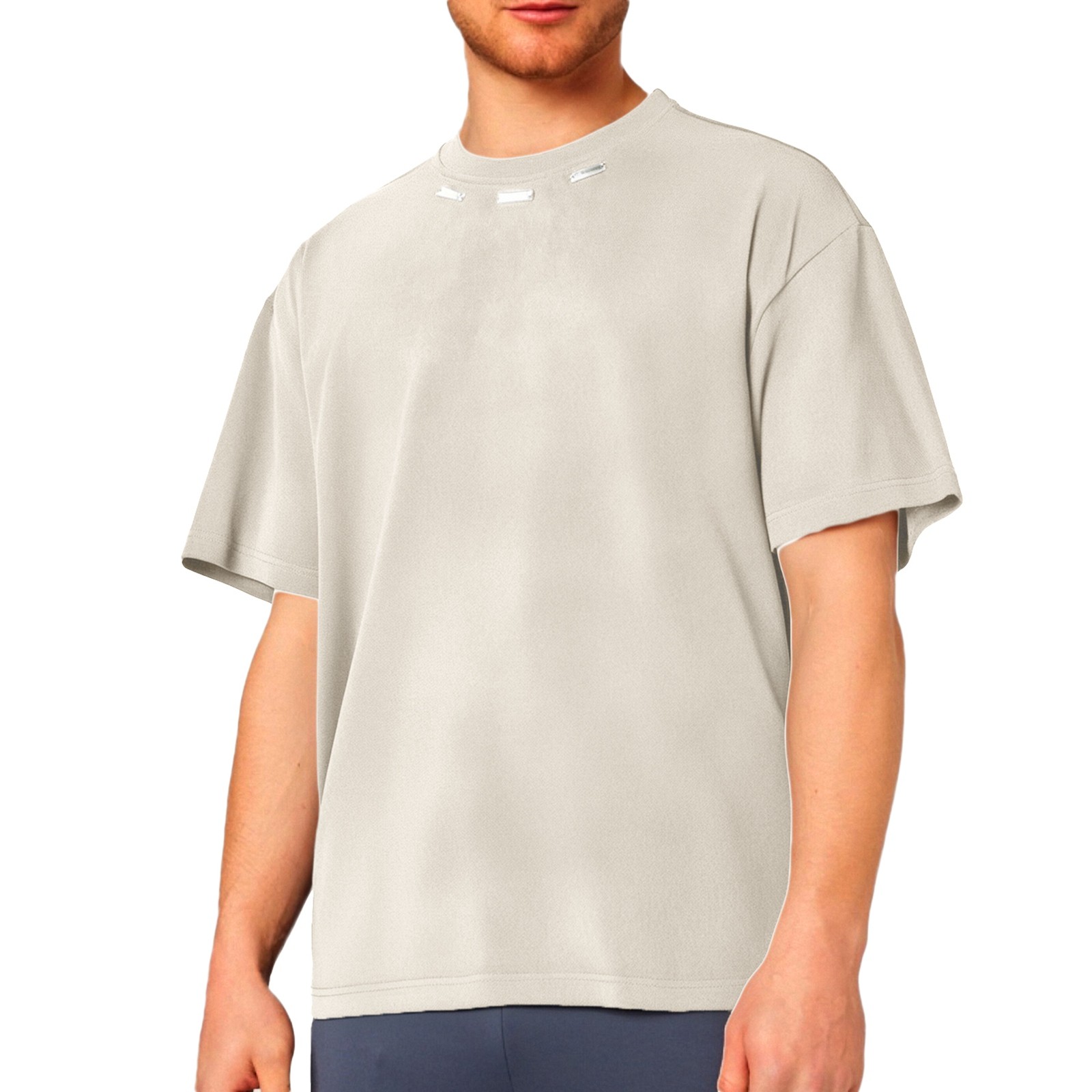 thumbnail image 2 of Camiseta informal holgada para hombre: camiseta de verano con logotipo de acero en el cuello, tejido suave y transpirable, versátil para combinar a diario., 2 of 6